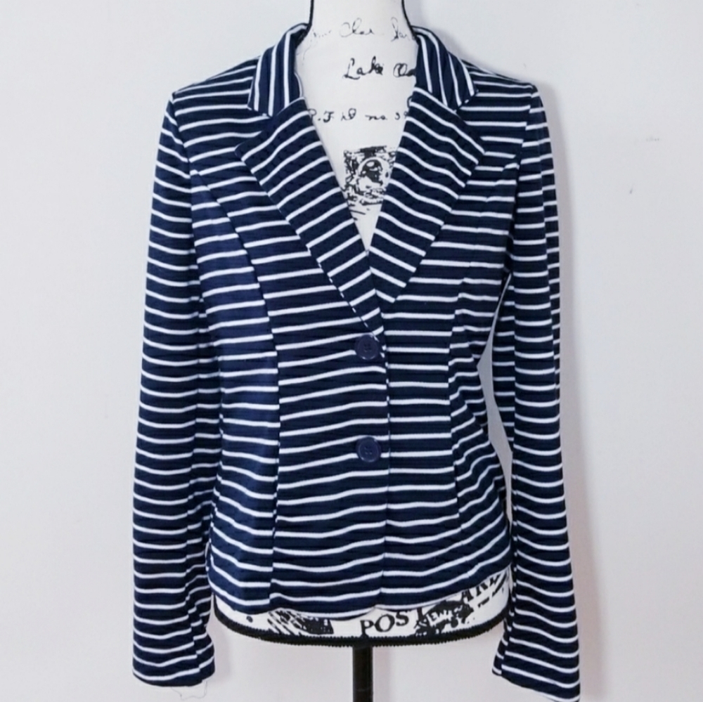 Check & stripe Knit Navy White Jacket/Blazer
